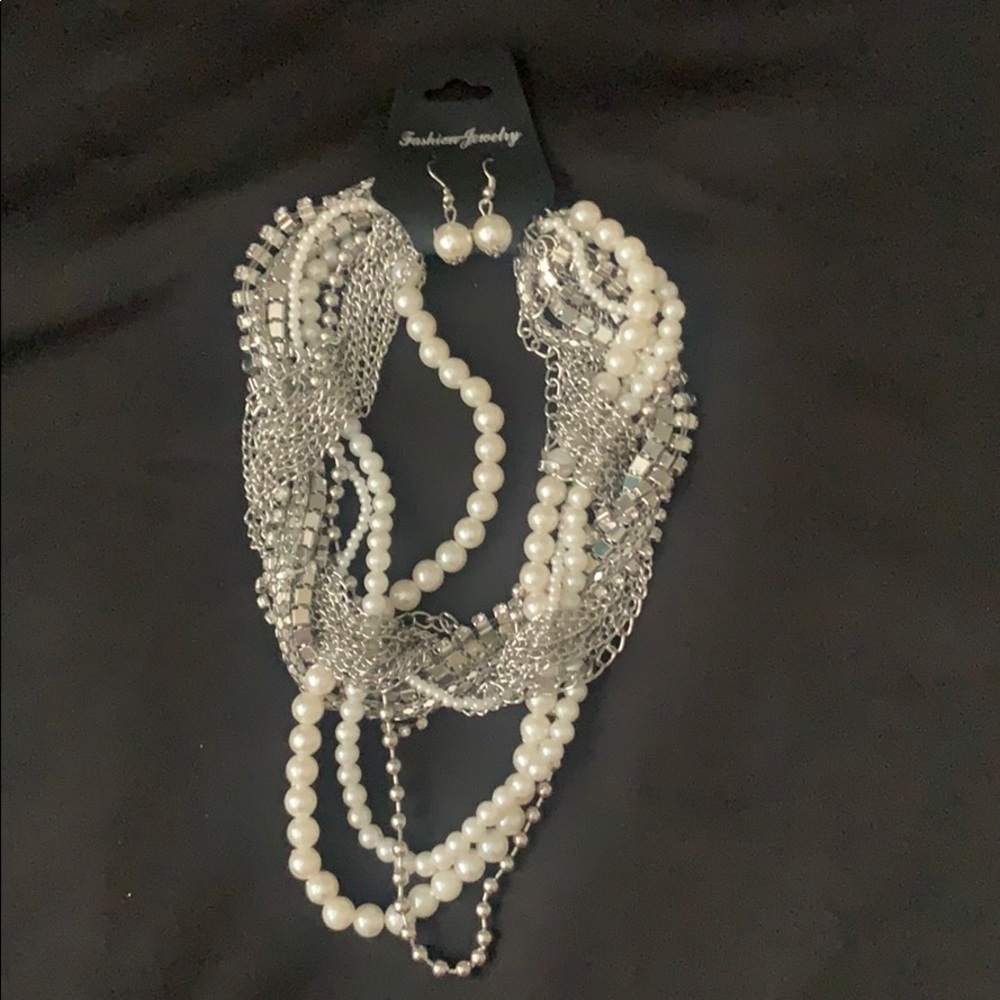 Pearly Chains necklace & Matching Earring set